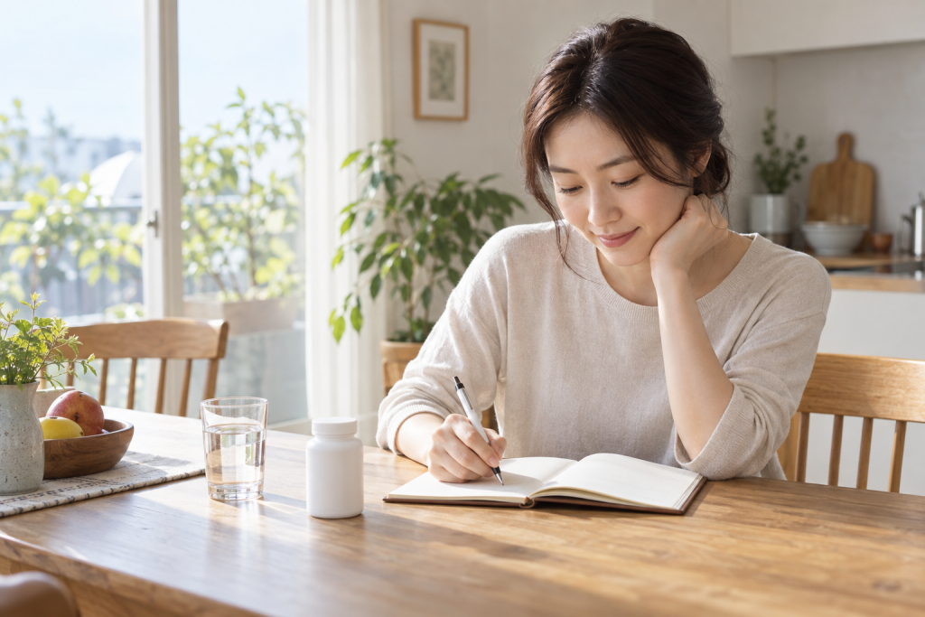 식사와 건강 기록을 정리하는 모습